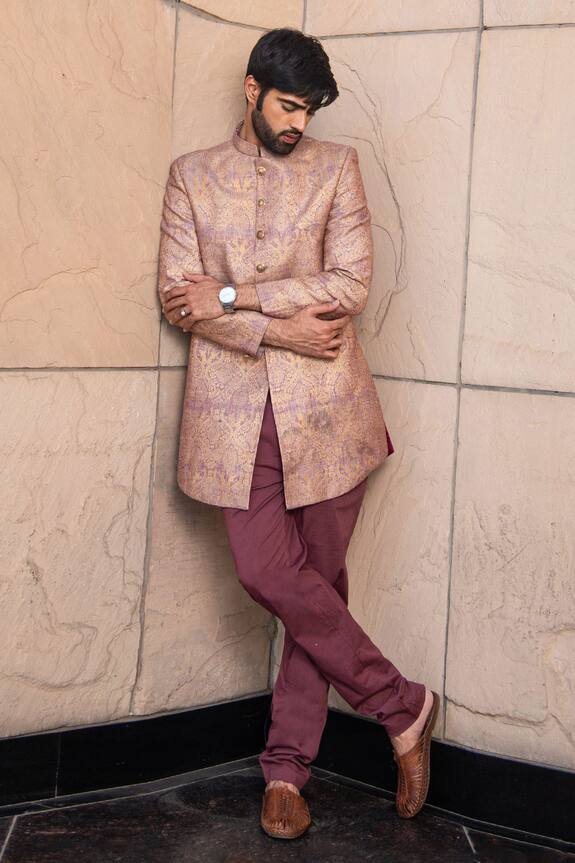 Soniya G Paisley Pattern Handloom Silk Bandhgala & Pant Set
