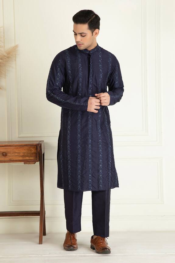 Priyanka Jain Silk Floral Stripe Embroidered Kurta Set
