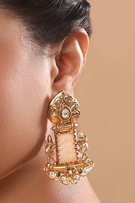 Tizora Carved Stone Antique Temple Earrings