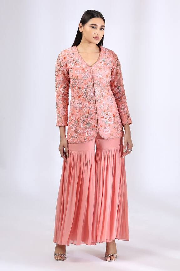 Neha Gursahani Floral Jacket And Gharara Set