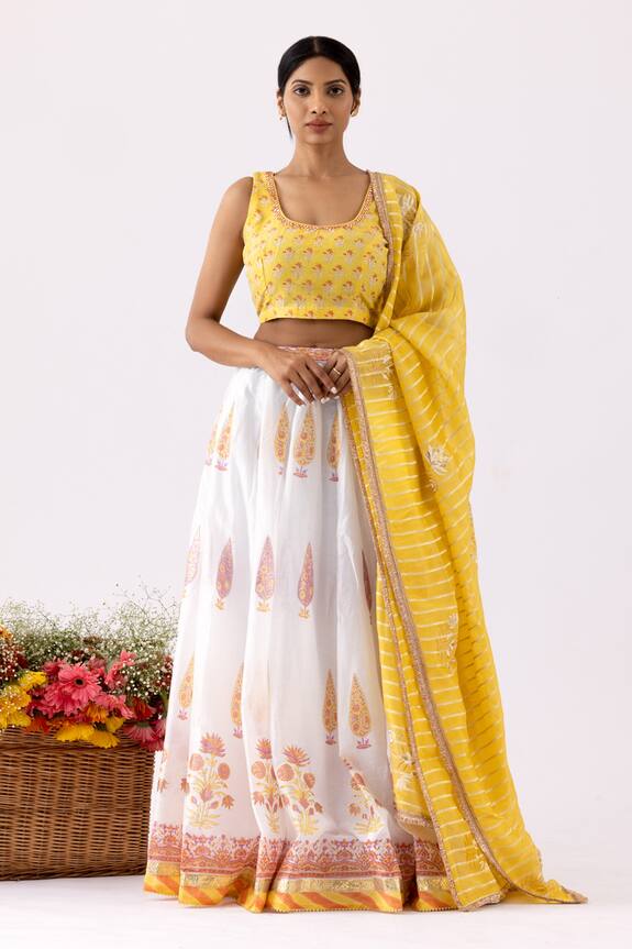 Abbaran Foil & Block Print Lehenga Set
