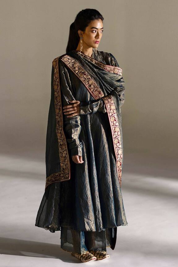 Mimamsaa Marine Tissue Silk Woven Border Dupatta