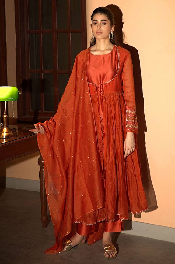 Deepthee Chanderi Resham Embroidered Angrakha Set