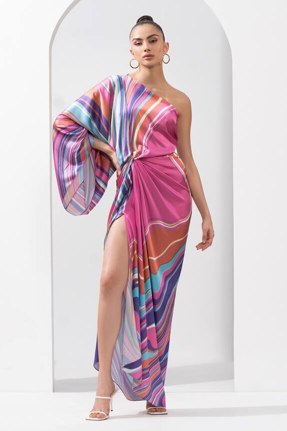 Mandira Wirk Marble Print Draped Gown