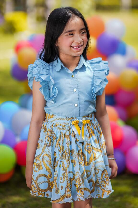 The Pony & Peony Co. Solid Blouse & Digital Printed Skirt