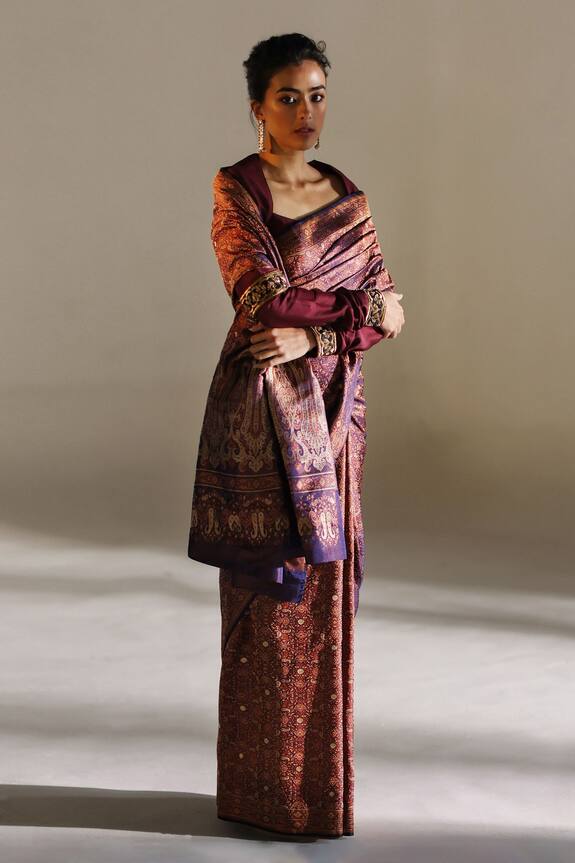 Mimamsaa Celine Tanchoi Silk Saree With Unstitched Blouse Piece