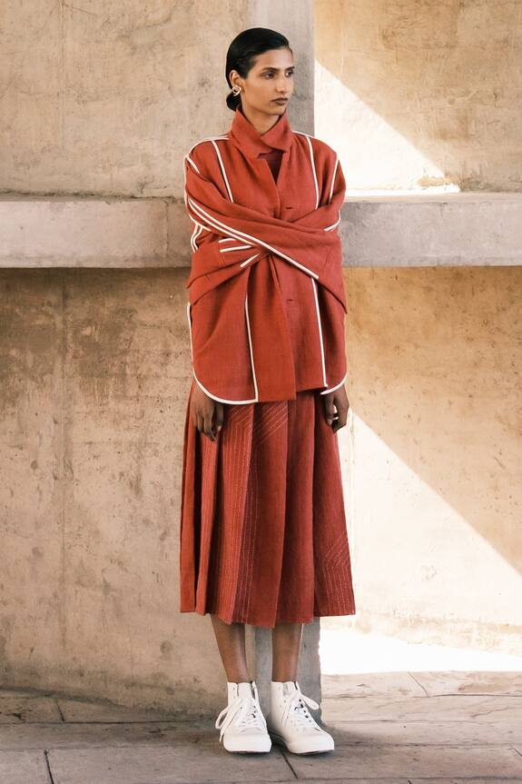 Urvashi Kaur Hana Handloom Cotton Box Pleated Skirt