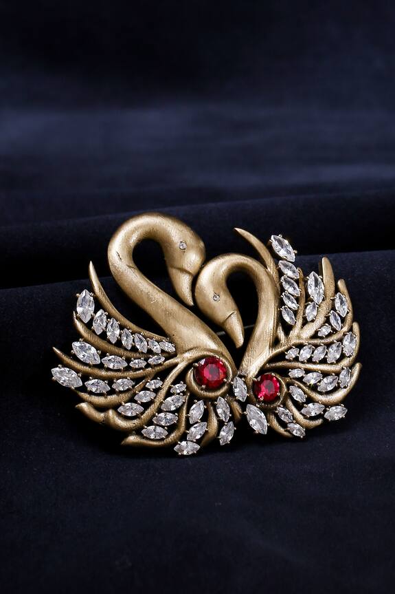 Cosa Nostraa Twin Swan Embellished Brooch
