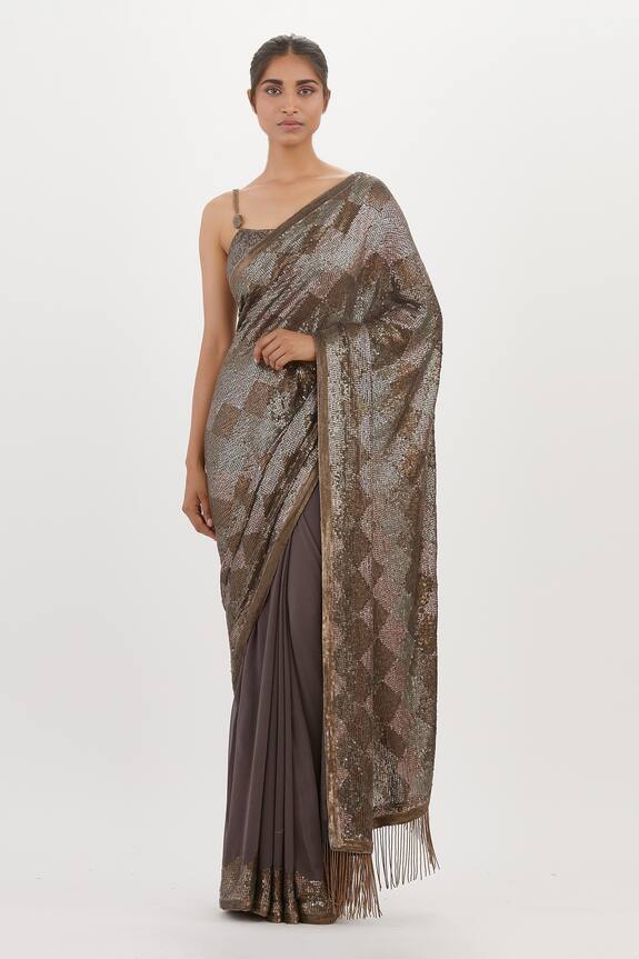 Nakul Sen Sequin Checkered Pattern Saree With Blouse