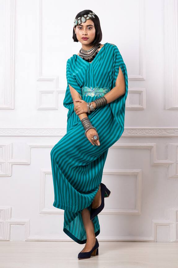 Megha Garg V-Neck Printed Drape Kaftan Jumpsuit