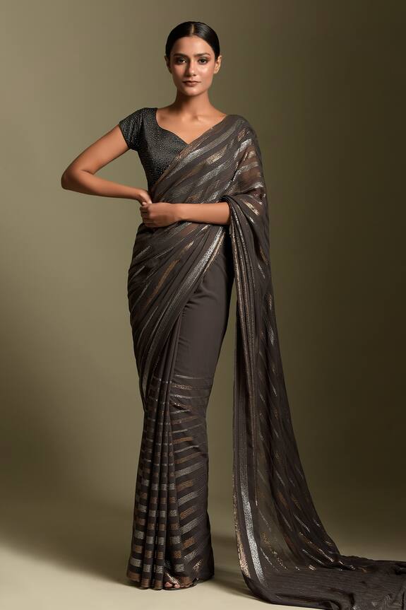 Two Sisters By Gyans Tonal Sequin Work Saree With Blouse