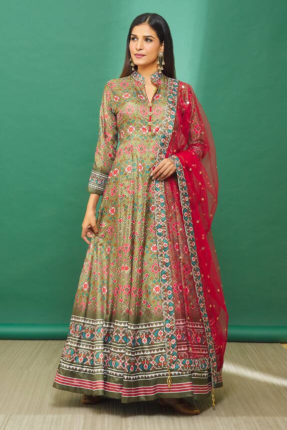 Naintara Bajaj Patola Print Anarkali With Sheer Dupatta