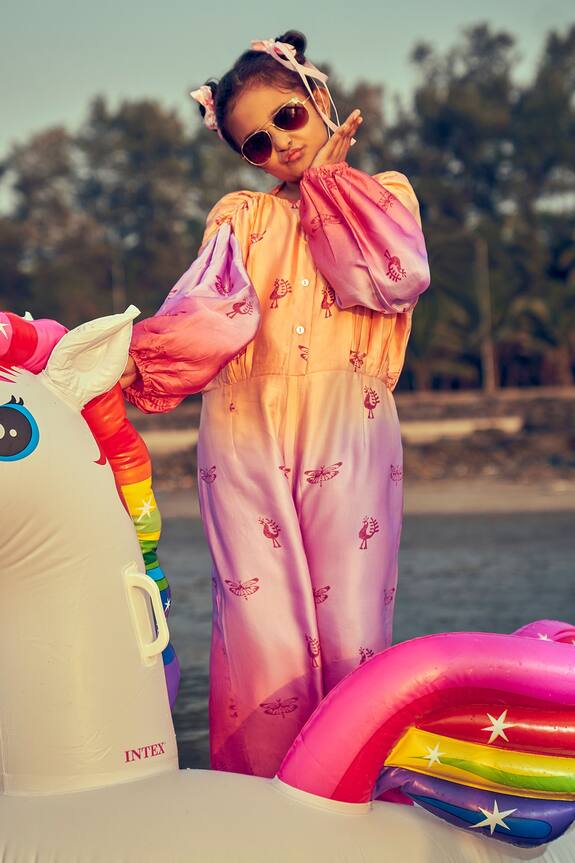 Little Luxury Bird Print Ombre Jumpsuit