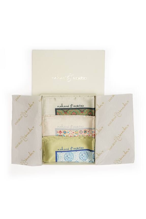 Rabani & Rakha Floral Print Satin Pocket Square Gift Box - Set of 3