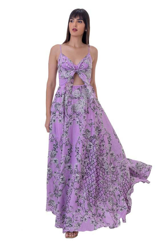 Gaya Linen Printed Front-Tie Gown
