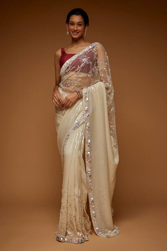 Neeta Lulla Albana Sequin Flower Embellished Saree With Blouse