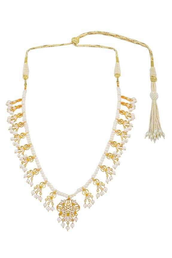 Zariin Enamelled Lotus Pearl Drop Necklace