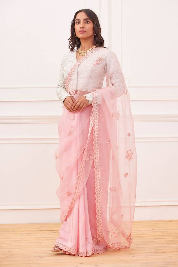Rahul Mishra Bidri Embroidered Saree With Blouse