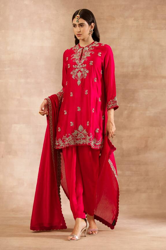 JAYANTI REDDY Silk Floral Embroidered Tunic Dhoti Pant Set