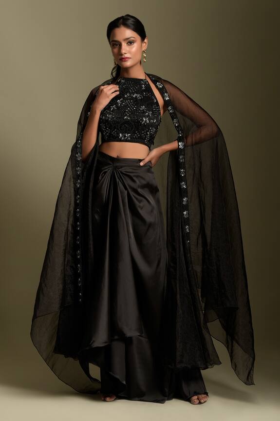Two Sisters By Gyans Embellished Blouse Draped Skirt Set