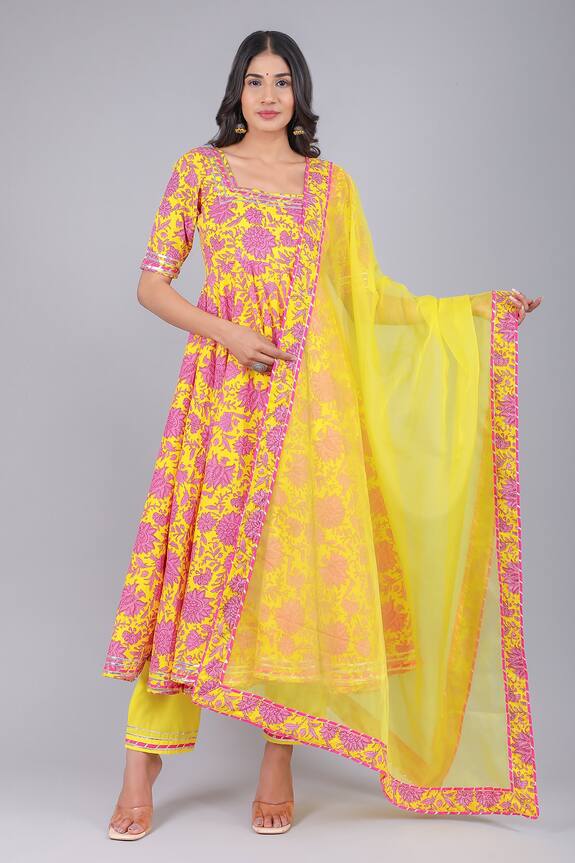 Pomcha Jaipur Botanical Print Anarkali Pant Set