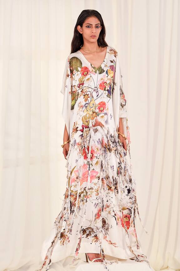 Anamika Khanna Silk Floral Print Kaftan