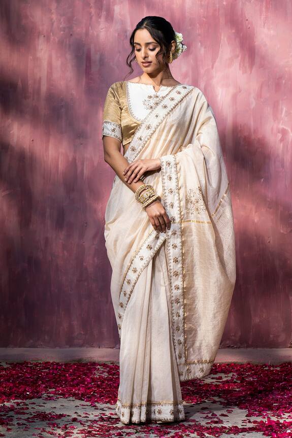 Weaver Story Chanderi Floral Border Embroidered Saree