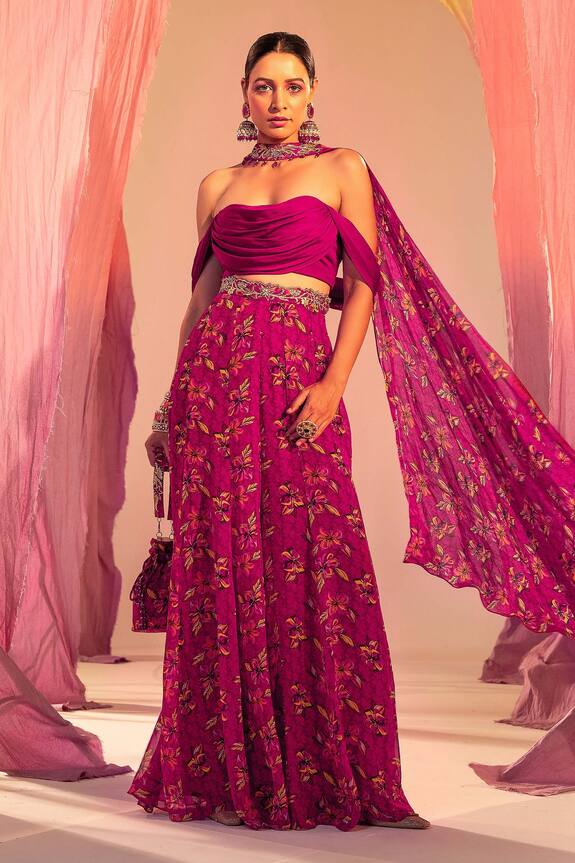 Silky Bindra Cowl Blouse & Floral Print Palazzo Set