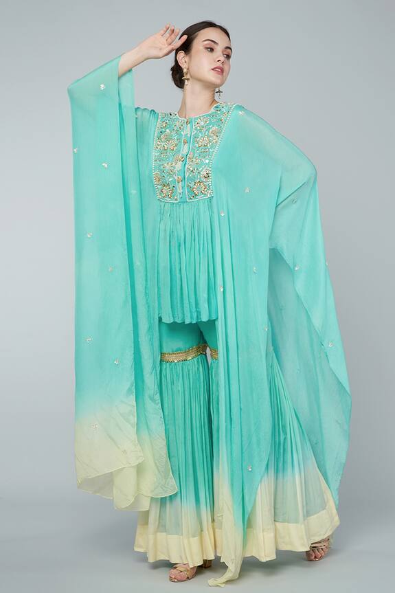 Keith Gomes Ombre Embellished Tunic & Gharara Set