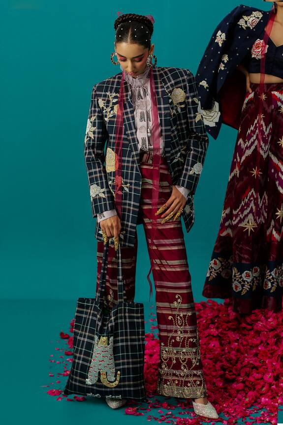 Latha Puttanna Checkered Woven & Embroidered Jacket