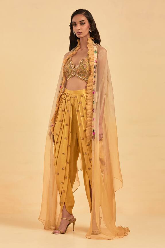 AUM by Asit and Ashima Organza Cape Embroidered Dhoti Pant Set