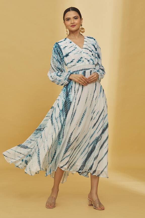 Adara Khan Tie-Dye Pleated Yoke Dress