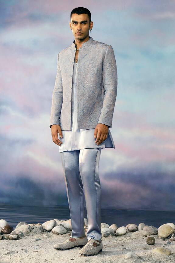 Rohit Gandhi + Rahul Khanna Quilted Zari Silk Bandhgala With Kurta