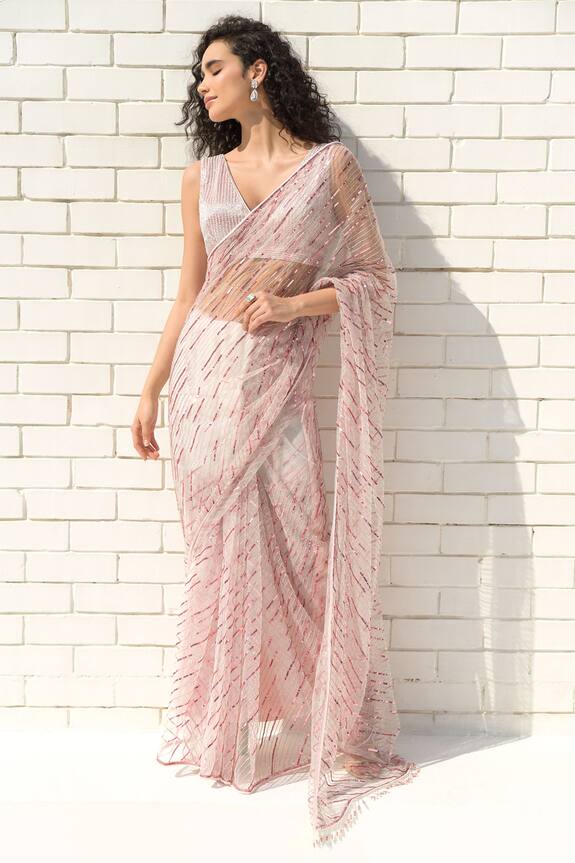Talking Threads Sequin Shower Embellished Saree With Blouse