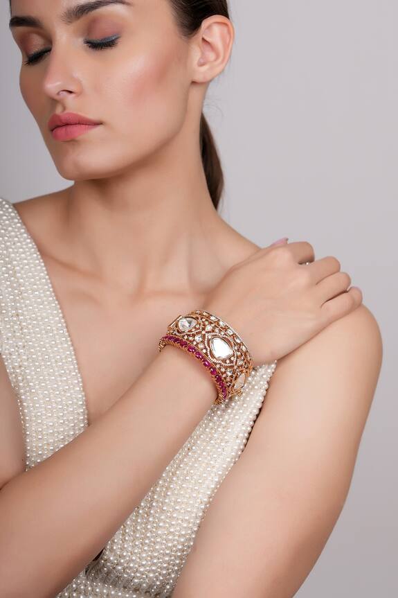 Ekathva Jaipur Aikyan Moissanite Embellished Kada - Set of 2