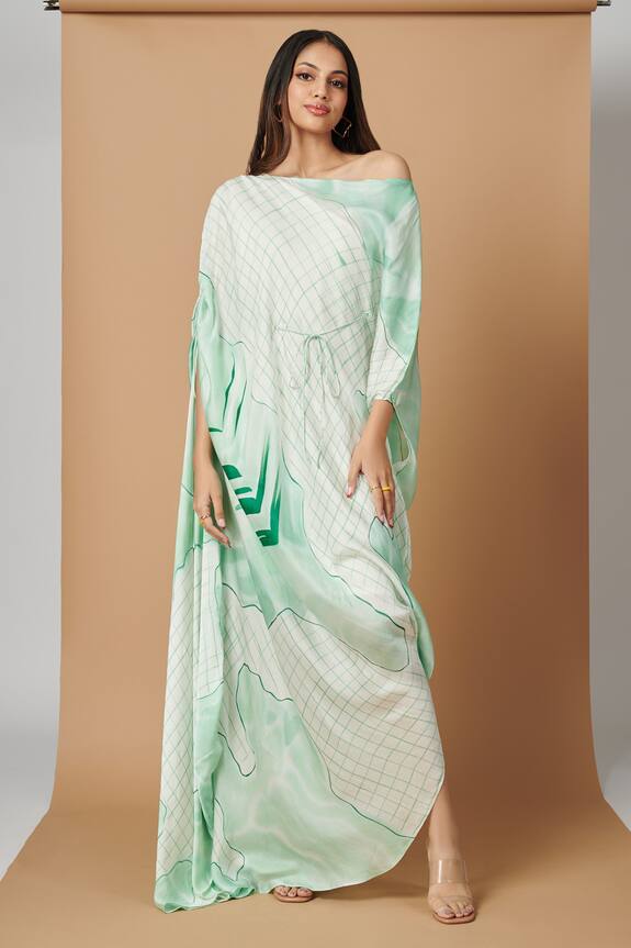 Vedika M Satin Hand Brush Painted Drop Shoulder Dress