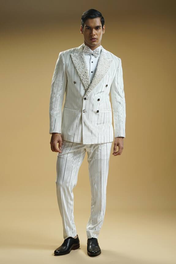 Kommal Sood Stripe Pattern & Pearl Embroidered Blazer Trouser Set