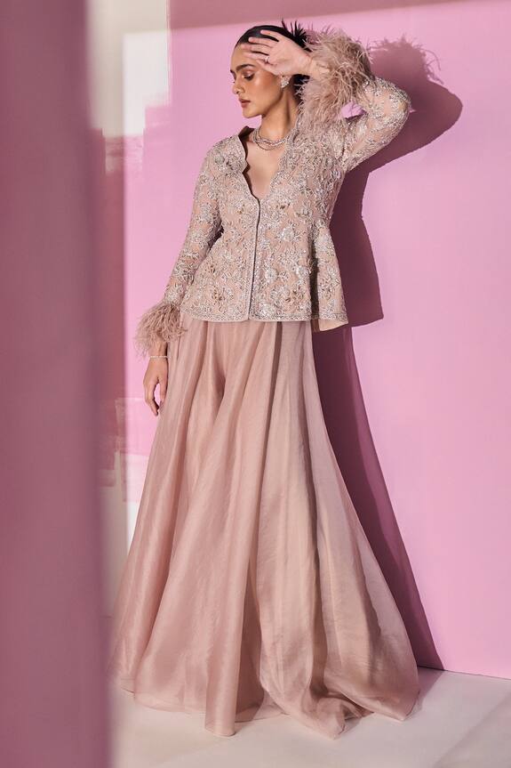 Ridhi Mehra Elnaz Floral Embroidered Peplum Top & Sharara Set