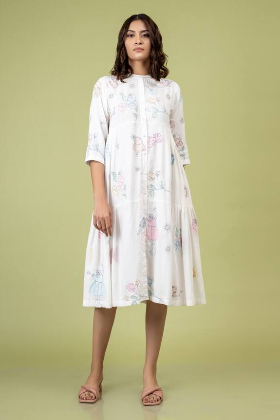 Doodlage Seville Abstract Embroidered Front-Open Dress