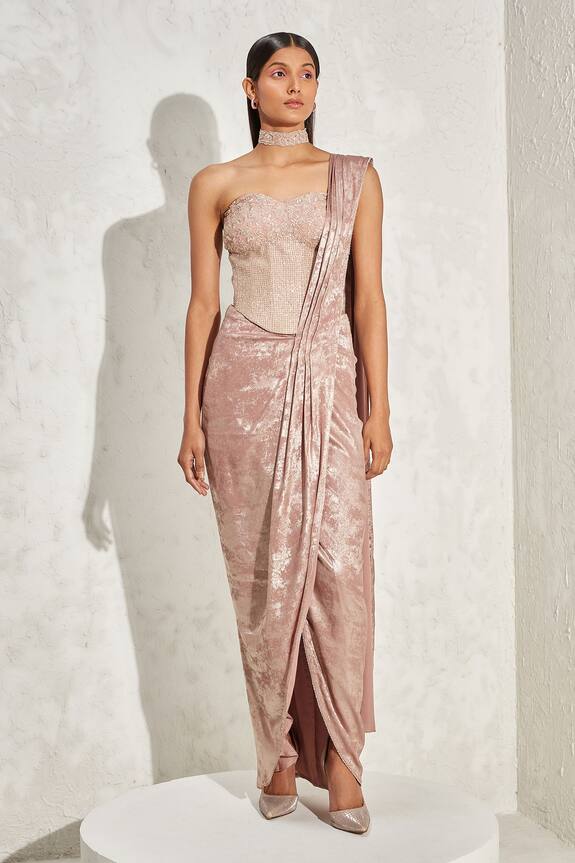 Namrata Joshipura Belladonna Shimmer Pre-Draped Saree With Corset