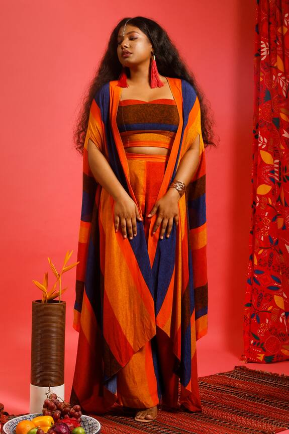 Shristi Chetani Striped Cape With Pant Set