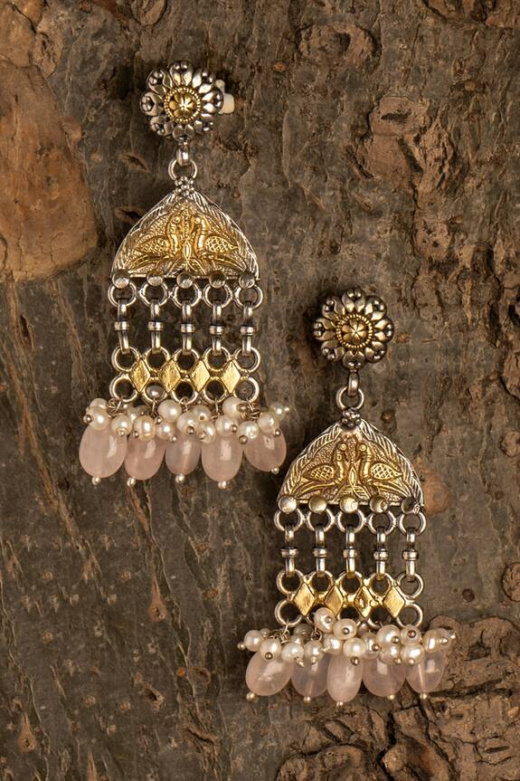 Neeta Boochra Peacock Carved Dangler Earrings
