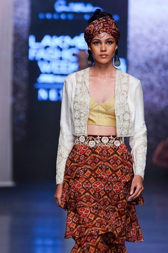 Anand Kabra Embroidered Cropped Jacket & Ruffle Skirt Set
