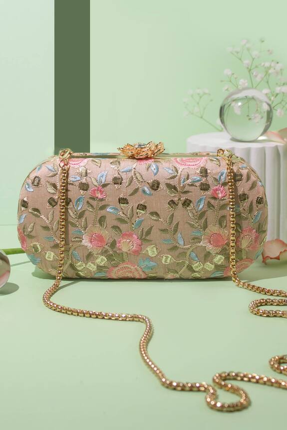 Amyra Peony Floral Embroidered Capsule Clutch