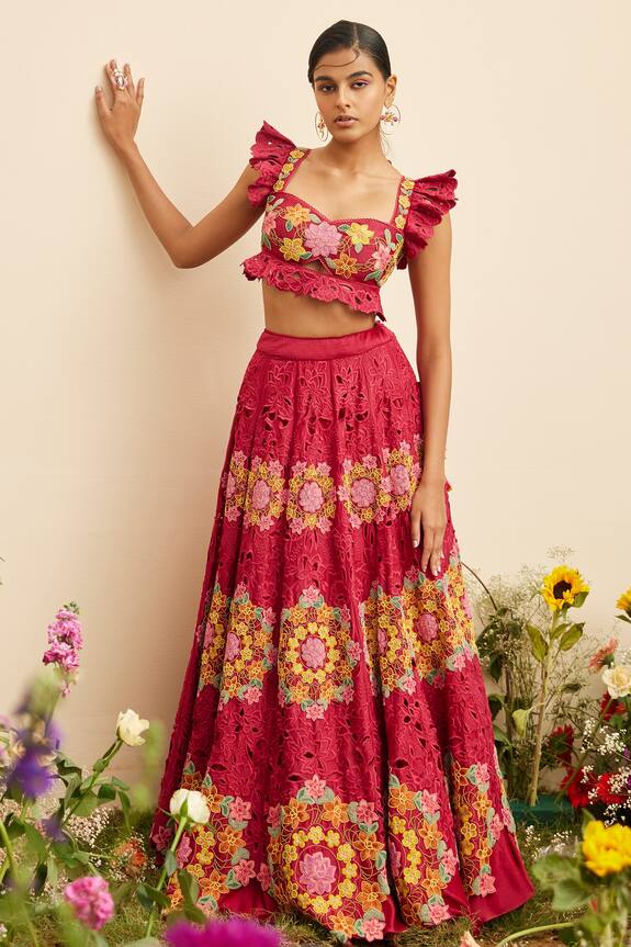 Chandrima Cutwork Ruffle Sleeve Bustier