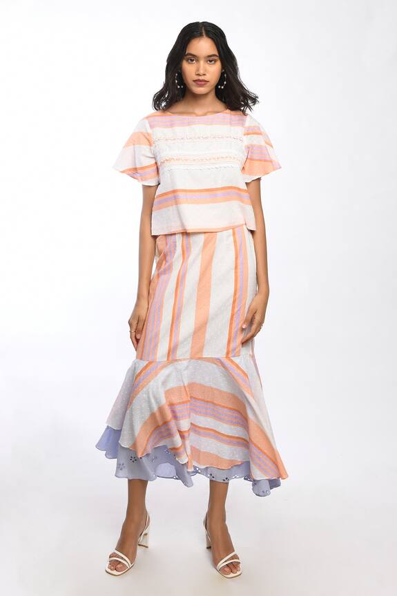 Itara Striped Coastal Top And Skirt Set