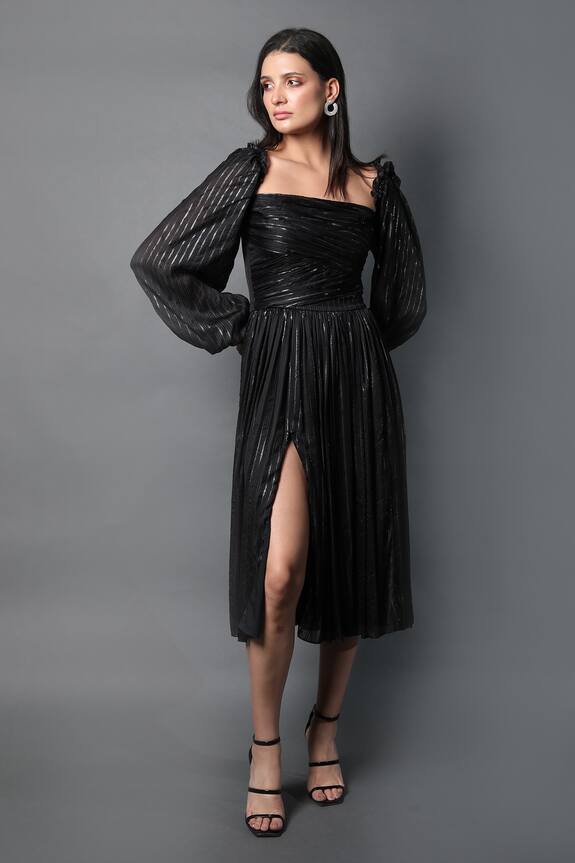 Swatee Singh Stripe Pattern Balloon Sleeve Dress
