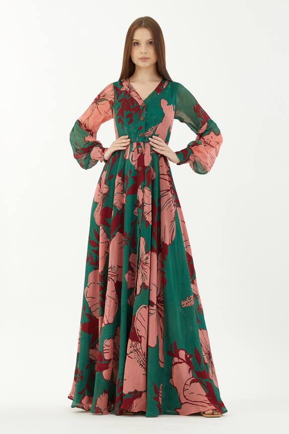 KoAi Hibiscus Pattern Maxi Dress