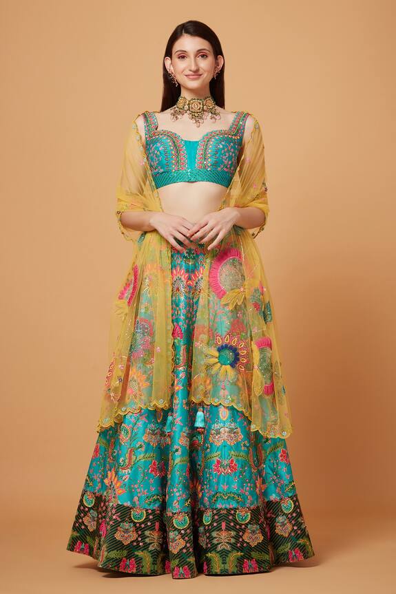 Siddhartha Bansal Sequin Flower Embroidered Lehenga Set
