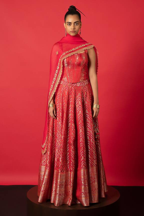 Ekaya Handwoven Satin Silk Lehenga Set With Unstitched Blouse Fabric